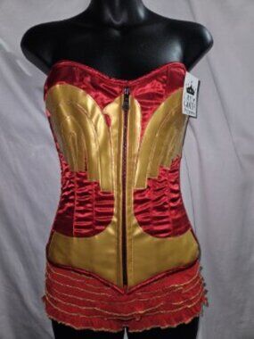 NWT 22"/XS WW WONDER WOMAN HANDMADE TIGHT LACING ZIPPER CORSET DC COSTUME